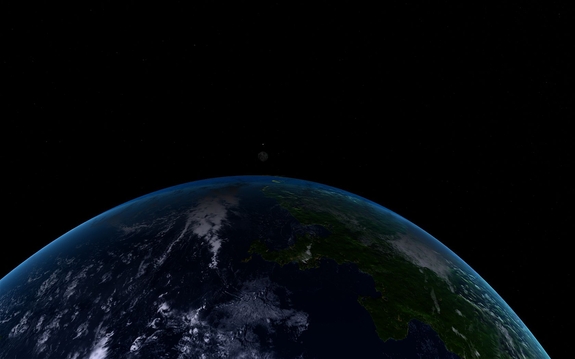 before releasing orbital stage prior to reentry Bob snagged one last awesome shot - Kerbin/Mun/Minmus alignment!!